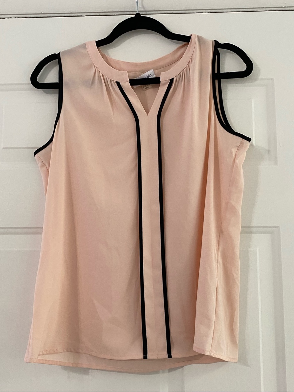 Calvin Klein Pale Pink Sleeveless Top with Black Piping